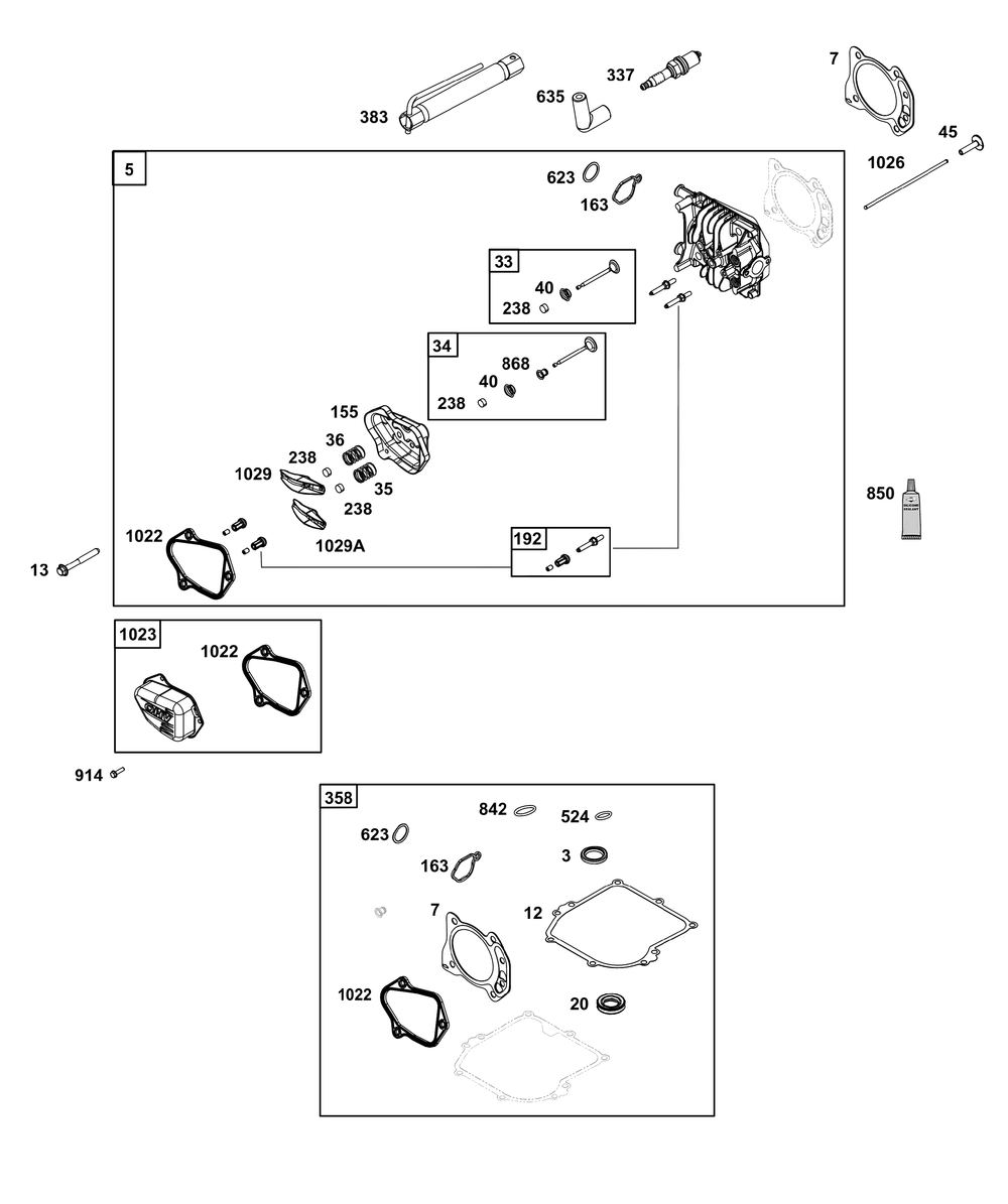 Cylinder Head Group Diagram and Parts List for 093J02-0016-H5 020000 - 09Z999 Briggs and Stratton Engine
